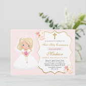 Girl First Holy Communion Invitation Soft Pink Kaart (Staand voorkant)