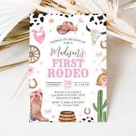 Girl First Rodeo Birthday Invitation Kaart