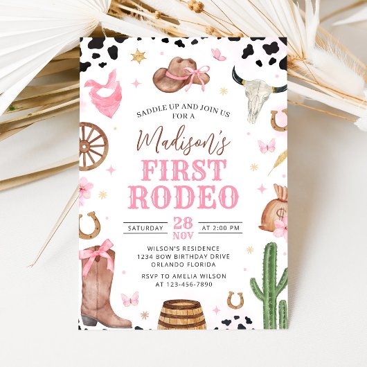 Girl First Rodeo Birthday Invitation Kaart