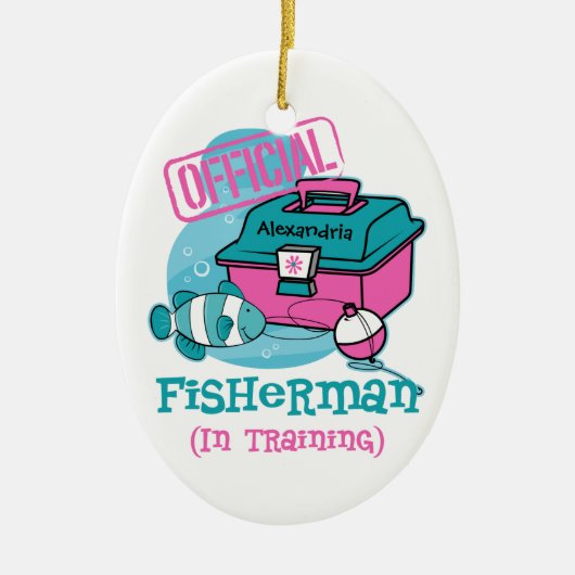 Girl Fisherman in training Keramisch Ornament (Voorkant)