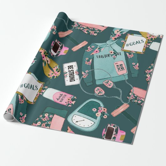 Girl Fitness Pattern Cadeaupapier (Uitgerold)