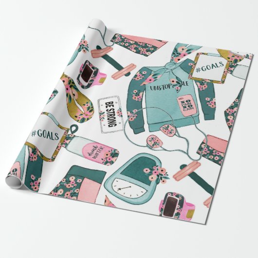 Girl Fitness Pattern Cadeaupapier (Uitgerold)
