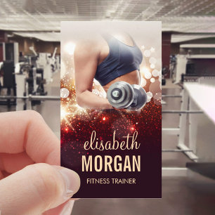 Girl Fitness Trainer Dumbbell Gold Glitter Sparkle Visitekaartje