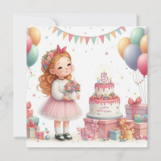 Girl five years old birthday Personalize Custom Kaart