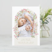 girl floral arch 4 photo custom text baby birth aankondiging (Staand voorkant)