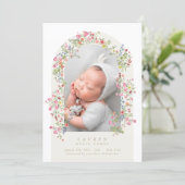 girl floral arch photo custom text baby birth aankondiging (Staand voorkant)