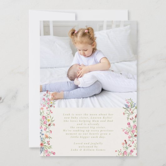 girl floral arch photo custom text baby birth aankondiging (Achterkant)