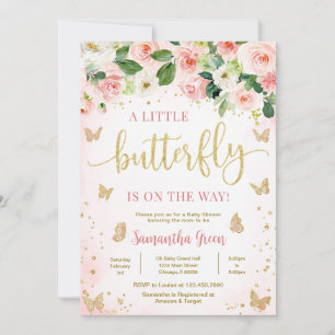 Girl Floral Butterfly Baby shower Kaart