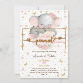 Girl Floral Elephant Baby shower Kaart (Voorkant)