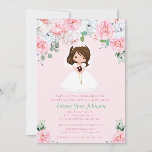 Girl Floral First Community Invitation Kaart (Voorkant)