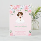 Girl Floral First Community Invitation Kaart (Staand voorkant)