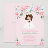 Girl Floral First Community Invitation Kaart (Voorkant / Achterkant)