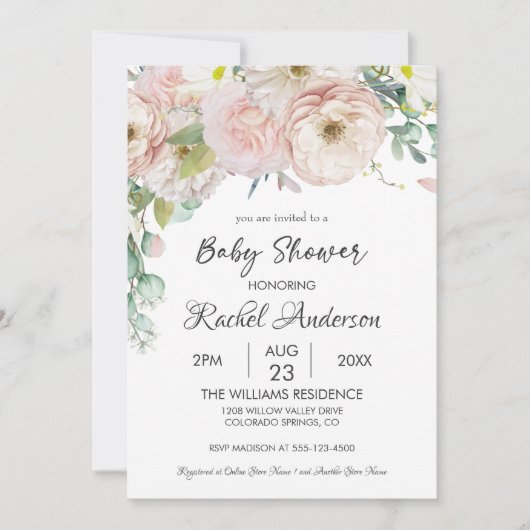 Girl Floral Greenery Soft Pastel Baby shower Kaart (Voorkant)