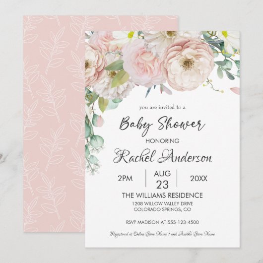 Girl Floral Greenery Soft Pastel Baby shower Kaart (Voorkant / Achterkant)