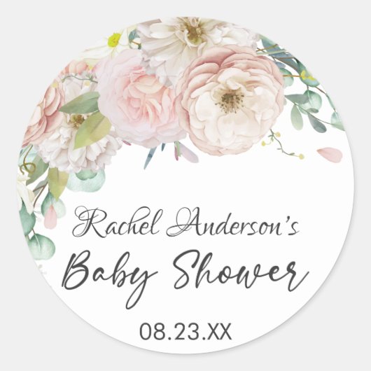 Girl Floral Greenery Soft Pastel Baby shower Ronde Sticker (Voorkant)