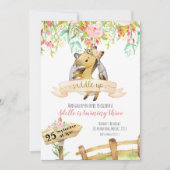 Girl Floral Horse saddle Up Birthday Invitation Kaart (Voorkant)