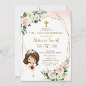 Girl Floral Pink First Community Invitation Kaart (Voorkant)