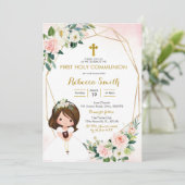 Girl Floral Pink First Community Invitation Kaart (Staand voorkant)
