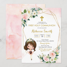 Girl Floral Pink First Community Invitation Kaart