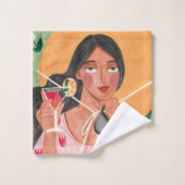 Girl floral sage green & roze all-over print bad handdoek (Wasdoekje)