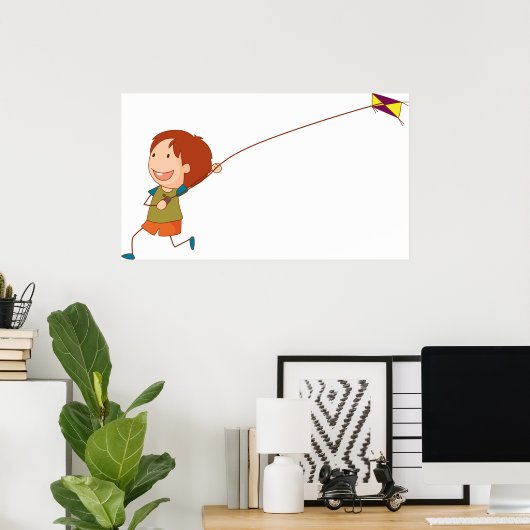 Girl Flying A Kite Poster (Thuiskantoor)