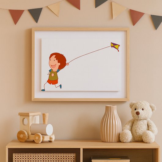 Girl Flying A Kite Poster