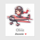 Girl Flying Airplane cute cartoon Personalized Sticker (Vel)