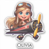  Girl Flying Airplane cute cartoon Personalized Sticker (Voorkant)