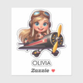  Girl Flying Airplane cute cartoon Personalized Sticker (Vel)
