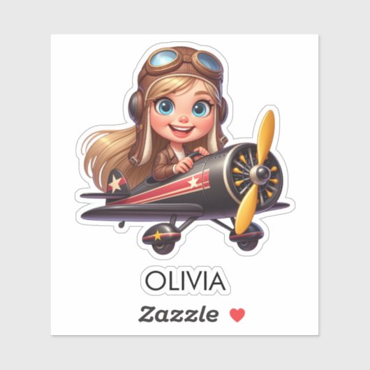  Girl Flying Airplane cute cartoon Personalized Sticker (Vel)