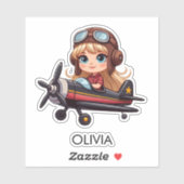 Girl Flying Airplane cute cartoon Personalized Sticker (Vel)