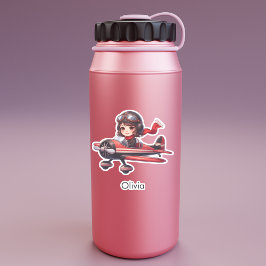 Girl Flying Airplane cute cartoon Personalized Sticker