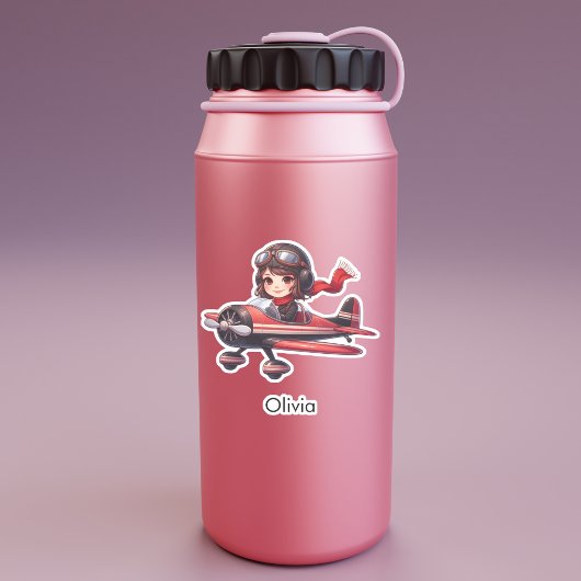 Girl Flying Airplane cute cartoon Personalized Sticker