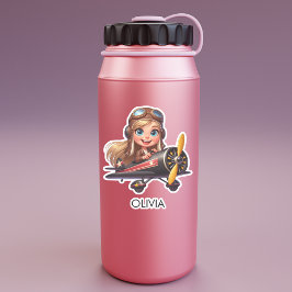  Girl Flying Airplane cute cartoon Personalized Sticker