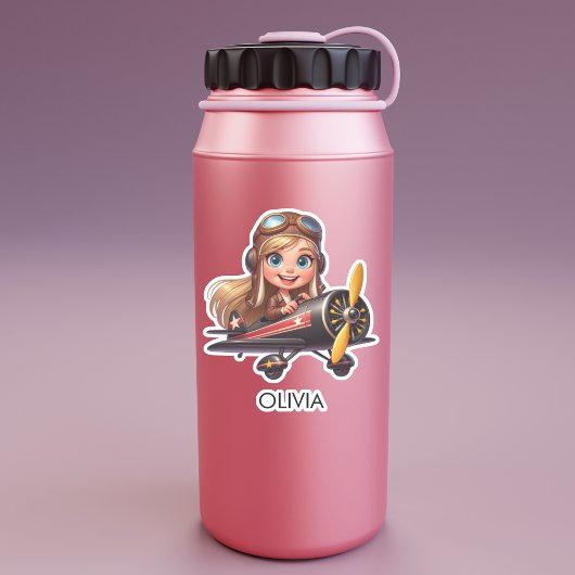 Girl Flying Airplane cute cartoon Personalized Sticker