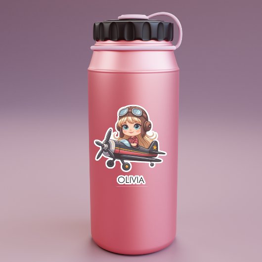 Girl Flying Airplane cute cartoon Personalized Sticker