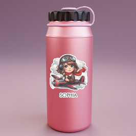 Girl Flying Airplane Cute Girly Kids Personalized Sticker