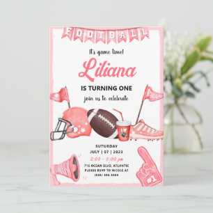Girl Football Ball First Birthday Invitation Kaart