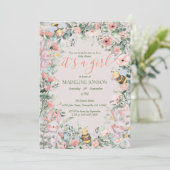 Girl Forest Animals Floral Baby shower Kaart (Staand voorkant)