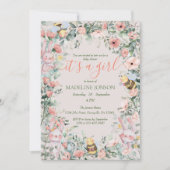 Girl Forest Animals Pink Floral QRcode Baby shower Kaart (Voorkant)