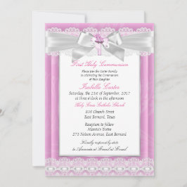 Girl Foto roze Floral Cross First Heilige Communie Kaart