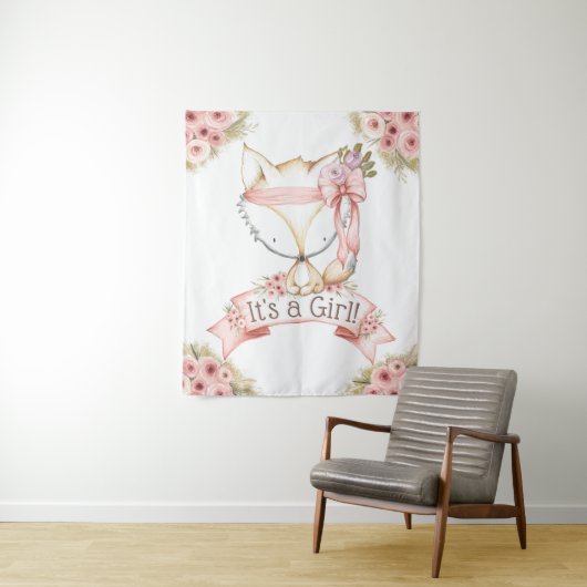 Girl Fox Baby shower Achtergrond Banner Wandkleed (In situ)