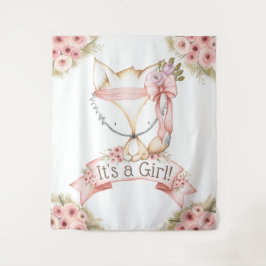 Girl Fox Baby shower Achtergrond Wandkleed