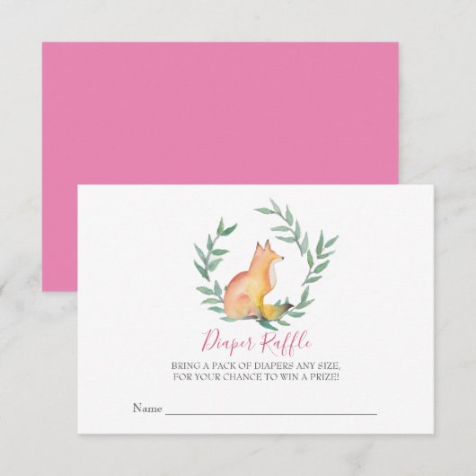 Girl Fox Baby shower Diaper Raffle Kaart (Voorkant / Achterkant)