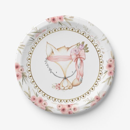 Girl Fox Baby shower Papieren Borden Papieren Bordje (Voorkant)