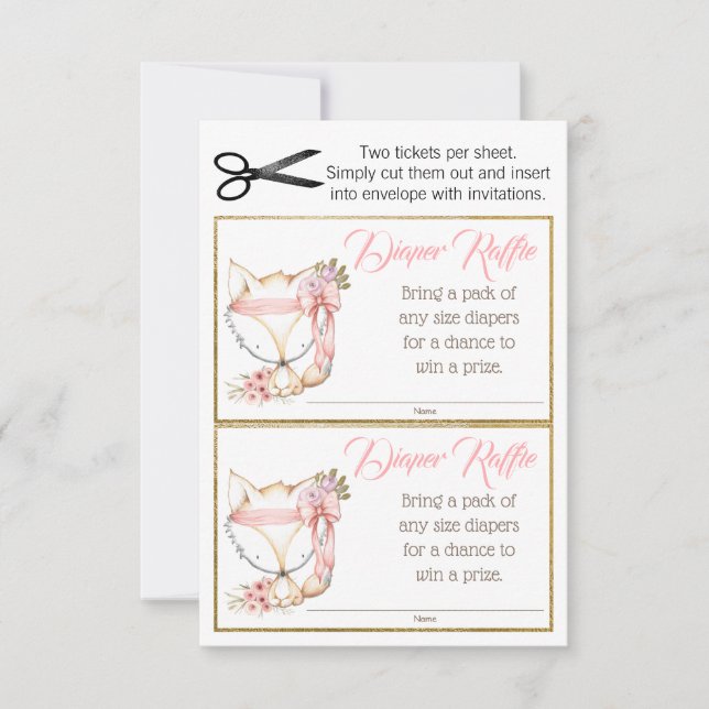Girl Fox Diaper Raffle Tickets (Voorkant)