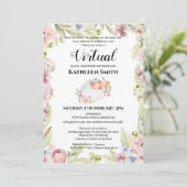 Girl Fox Elegant Floral Greenery Virtual Shower Kaart (Staand voorkant)
