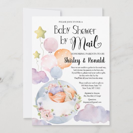 Girl Fox Pink Floral Balloons Baby shower per post Kaart (Voorkant)