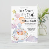 Girl Fox Pink Floral Balloons Baby shower per post Kaart (Staand voorkant)
