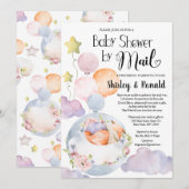 Girl Fox Pink Floral Balloons Baby shower per post Kaart (Voorkant / Achterkant)